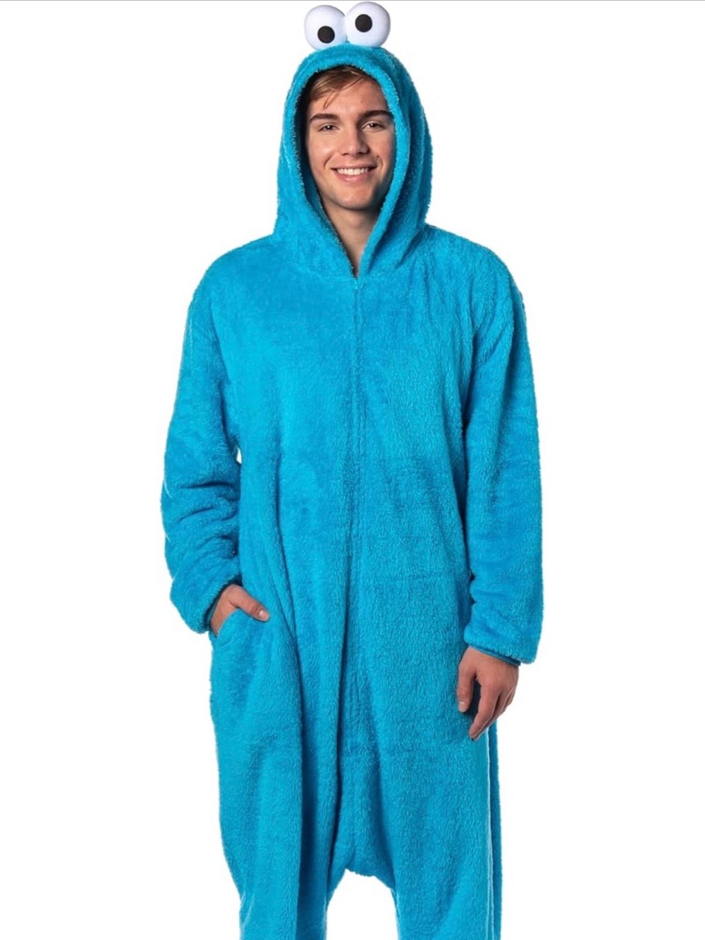 Elmo Hooded Fleece Onesie - Bright Turquoise